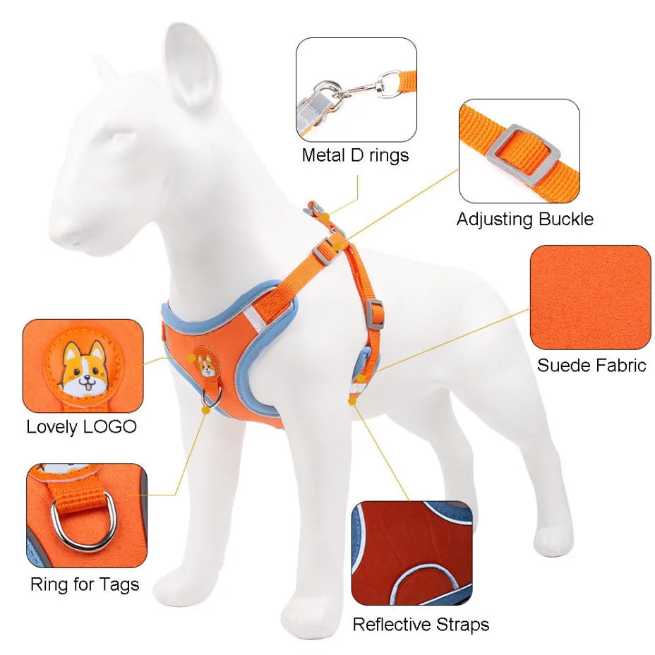 Coleira Peitoral Ajustável Para Cães Gatos, Passeio Confortável, Material Nylon Ergonômico Seguro
