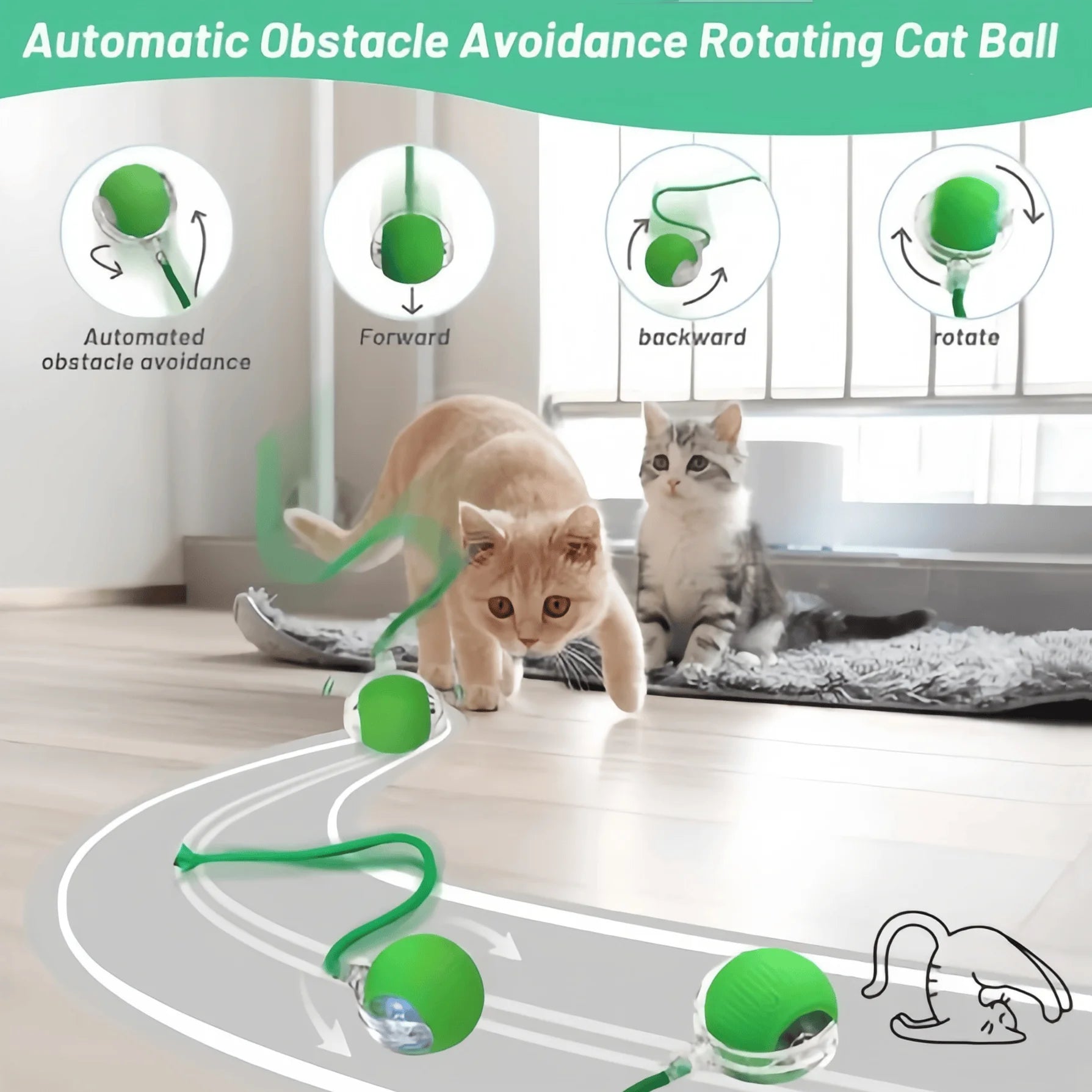 Automatic Cat Toy-Interactive Ball with Motion Sensor and Rechargeable Fake Tail