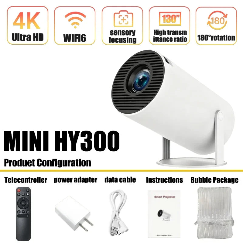 Hot Sale Projector 4K Android 11 HY300 Wifi6 260ANSI Allwinner H713 BT5.0 1080P 1280*720P Cinema Outdoor Portable Projetors