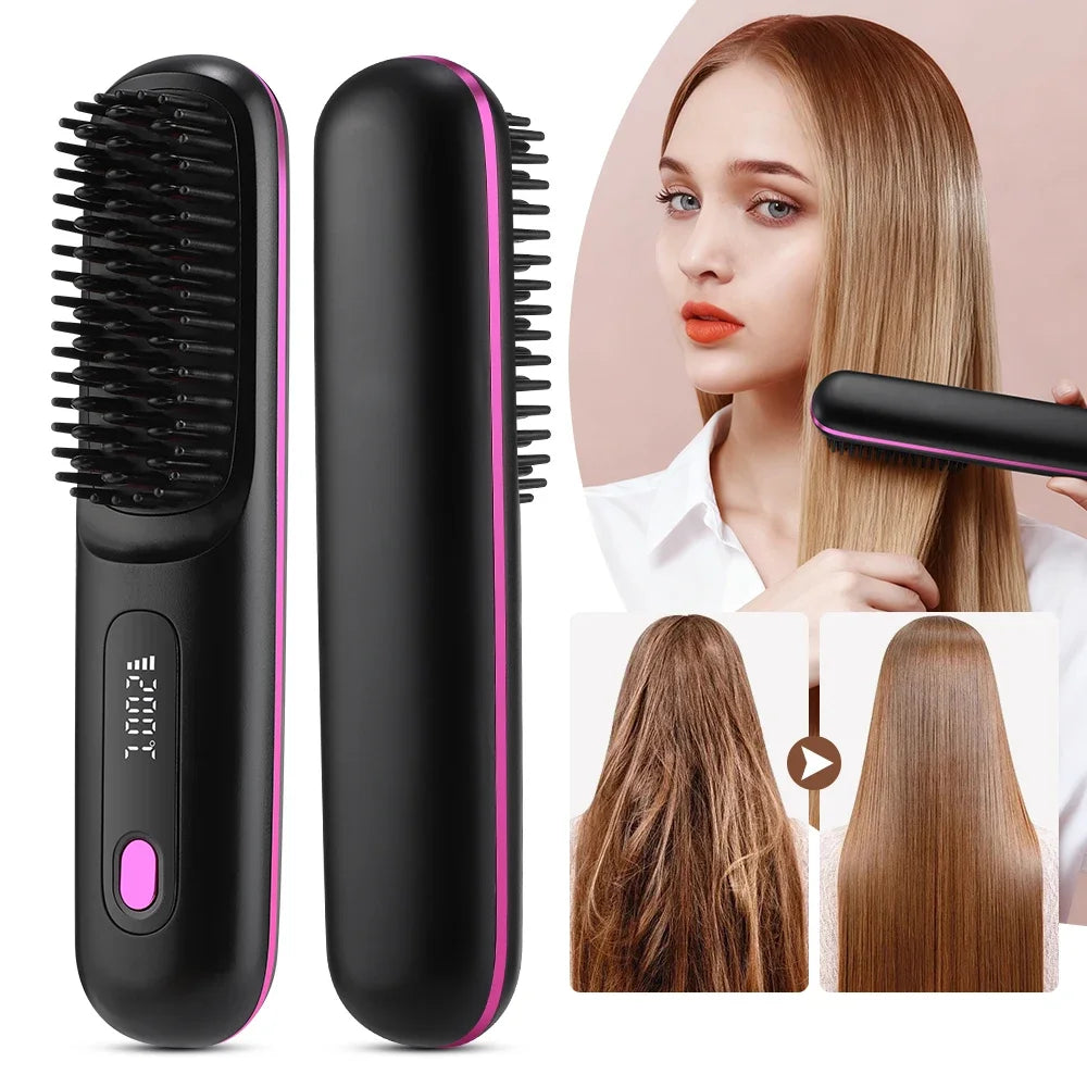 Thermostatic Electric Heating Heating Straight Hair Comb Wireless Portable Negative Ion Styling Tool Rechargeable USB Hair Tools