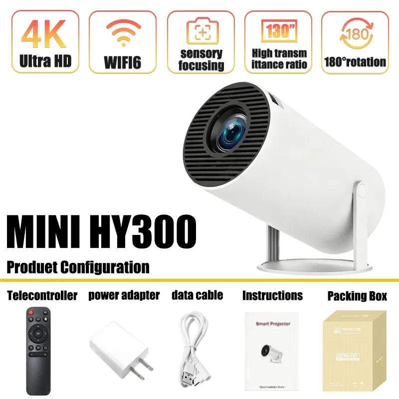 Hot Sale Projector 4K Android 11 HY300 Wifi6 260ANSI Allwinner H713 BT5.0 1080P 1280*720P Cinema Outdoor Portable Projetors