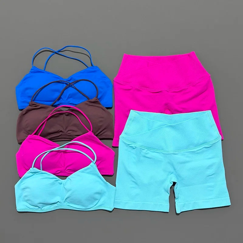 2 Piece Vision Gym Set Women Yoga Crop Top High Waist Scrunch Seamless Shorts Fitness Bra Sport Suit Sportswear Workout Set