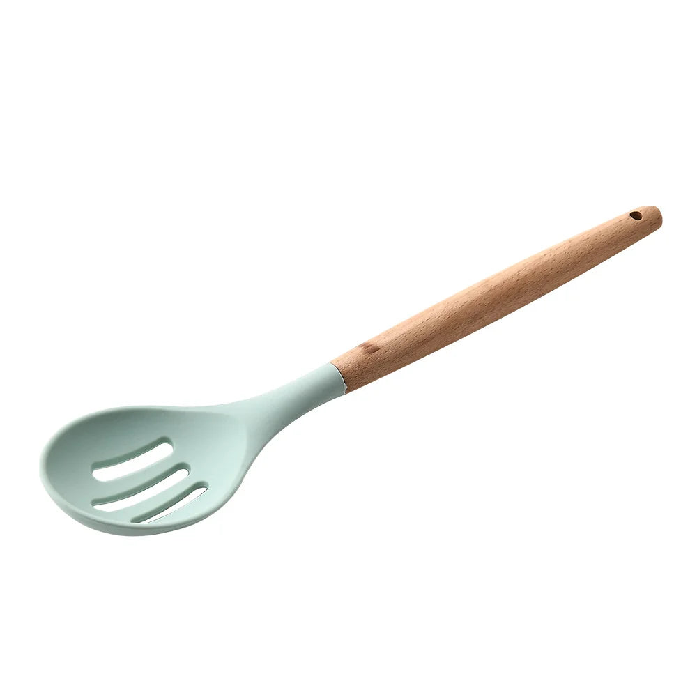 LMETJMA Silicone Cooking Utensils Set - 446°F Heat Resistant Kitchen Utensils Set Turner Tongs Spatula Spoon Brush Whisk JT888