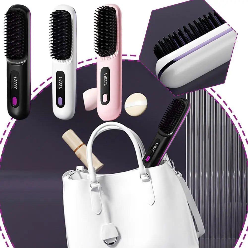 Thermostatic Electric Heating Heating Straight Hair Comb Wireless Portable Negative Ion Styling Tool Rechargeable USB Hair Tools